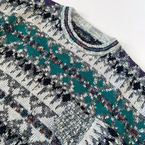 Vintage Knit Eclectic Grandpa Grandma Pattern Sweater Fisherman Bohemian Casual